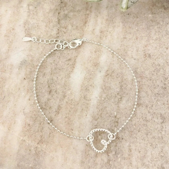 925 Sterling Silver Heart Bracelet Dainty Bead Bracelet Thin Tiny Bead Bracelet - Picture 3 of 6